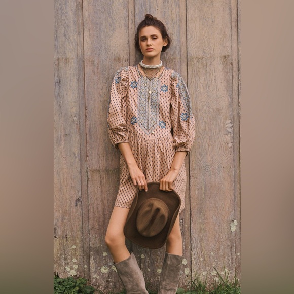 Anthropologie 100% Cotton Embroidered Tunic Mini Dress In Peach Size M - Picture 3 of 16